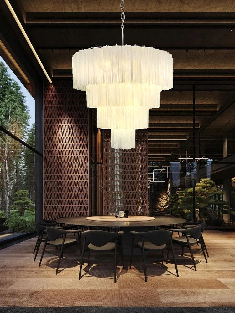 Afralia™ Frosted White Glass Chandelier LED Ceiling Light Fixture Europe Restaurant Decor