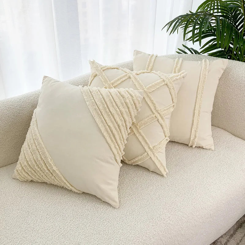 Afralia™ Fringed Geometry Embroidered Cushion Cover Patchwork Pillowcase for Living Room