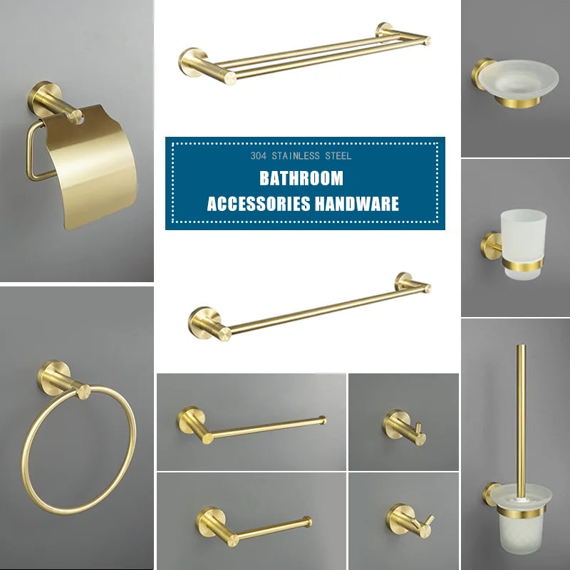 Afralia™ Brushed Gold Bath Hardware Set: Paper Holder, Towel Bar, Robe Hook - Wall Mount Bathroom Accessories