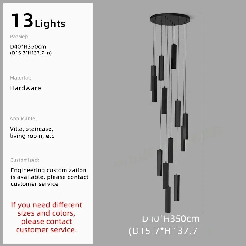 Afralia™ Black LED Staircase Chandelier | Modern High Ceiling Pendant Light