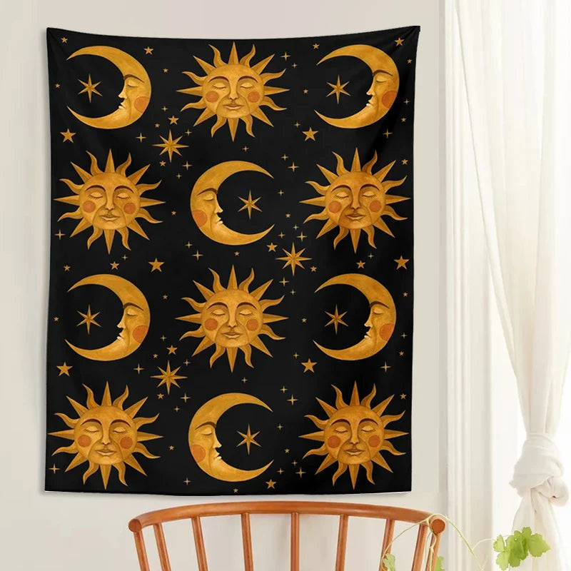 Afralia™ Sun Moon Tapestry Tarot Mandala Wall Hanging Bedspread Beach Mat Hippie Wall Rugs