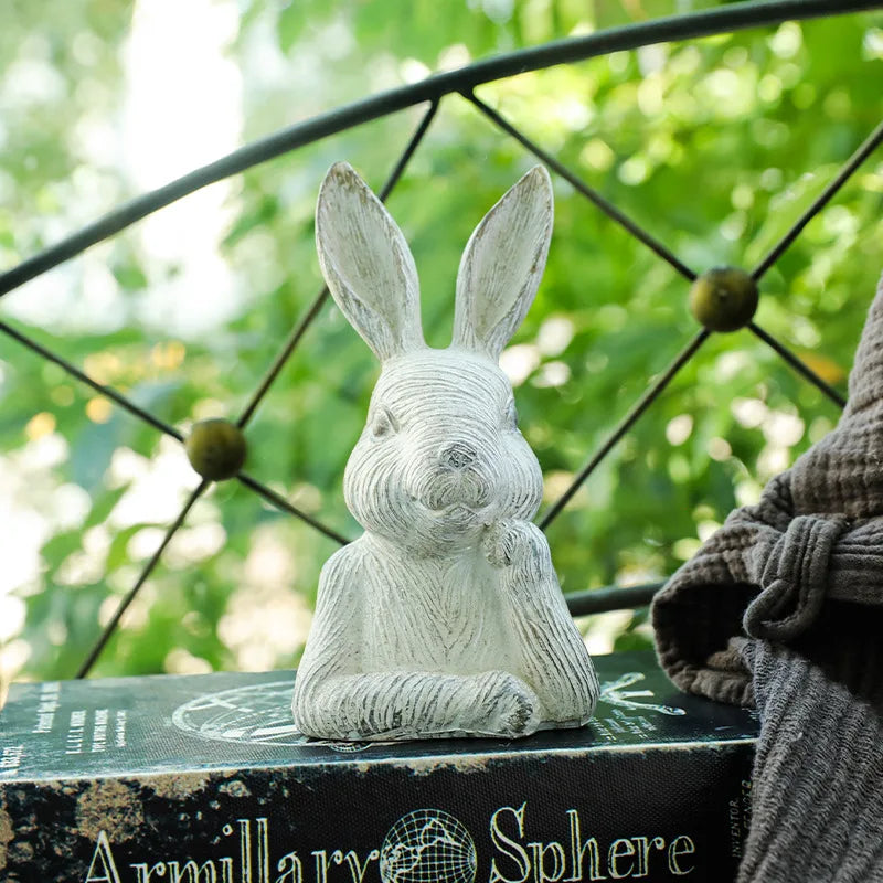 Afralia™ Wood Pattern Rabbit Sculpture Garden Ornament