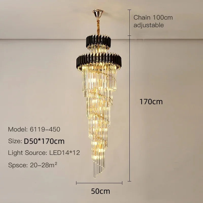 Afralia™ Modern Crystal Chandelier Black/Gold Light Fixture for Luxury Living Room, Villa, Staircase