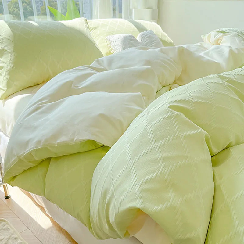 Afralia™ Solid Color Square Jacquard Bedding Set - Cozy Summer Comforter for Girls