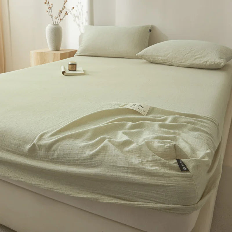 Afralia™ Cotton Fitted Sheet: Wrinkled Yarn, Nordic Comfort, All Seasons Bed Cover