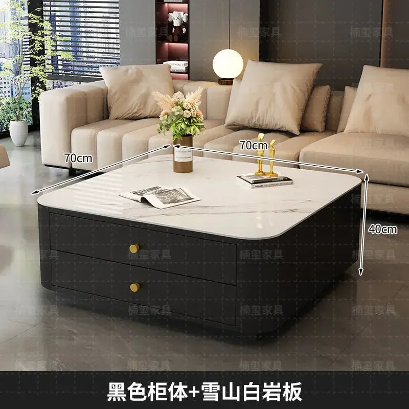 Solid Wood Square Coffee Table with Drawer by Afralia™ - Modern Italian Design
