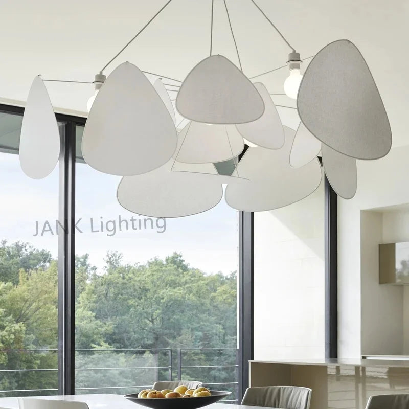 Afralia™ White Fabric Screen Chandelier Leaf Grid Lamp - Suspension Lighting