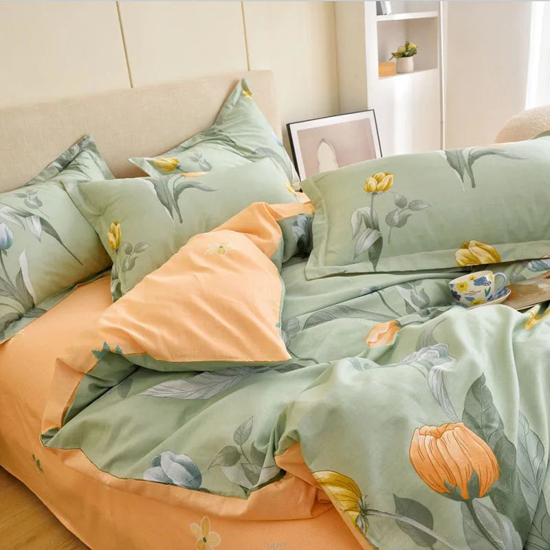 Afralia™ Floral Cotton King Size Bedding Set: Duvet Cover, Bed Sheets, Quilt Cover, Pillowcase