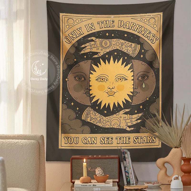 Afralia™ Star Tarot Tapestry Wall Hanging Witchcraft Divination Moon Sun Stars Dorm Decor