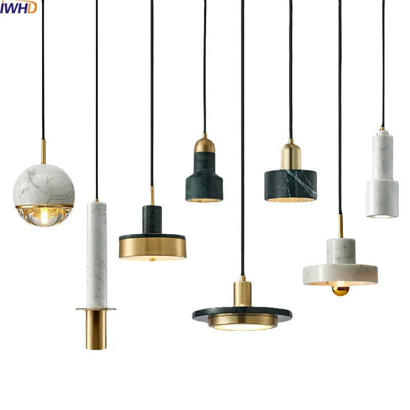 Afralia™ Marble Copper LED Pendant Lamp Modern Hanging Lights Fixtures