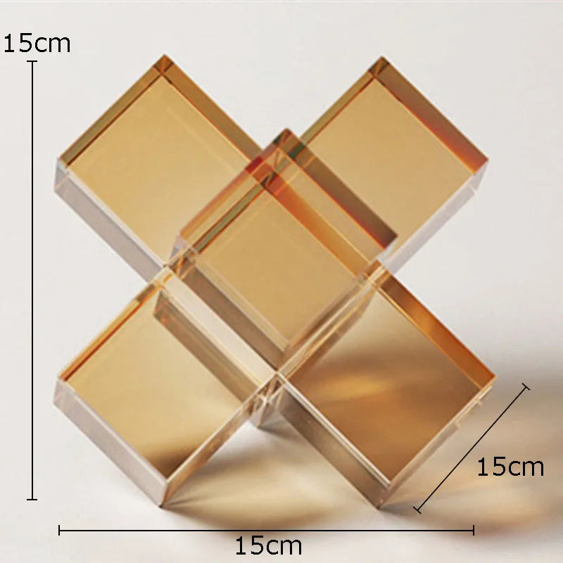 Afralia™ Cross Crystal Geometric Glass Sculpture Desk Decoration Frosted Square Statue