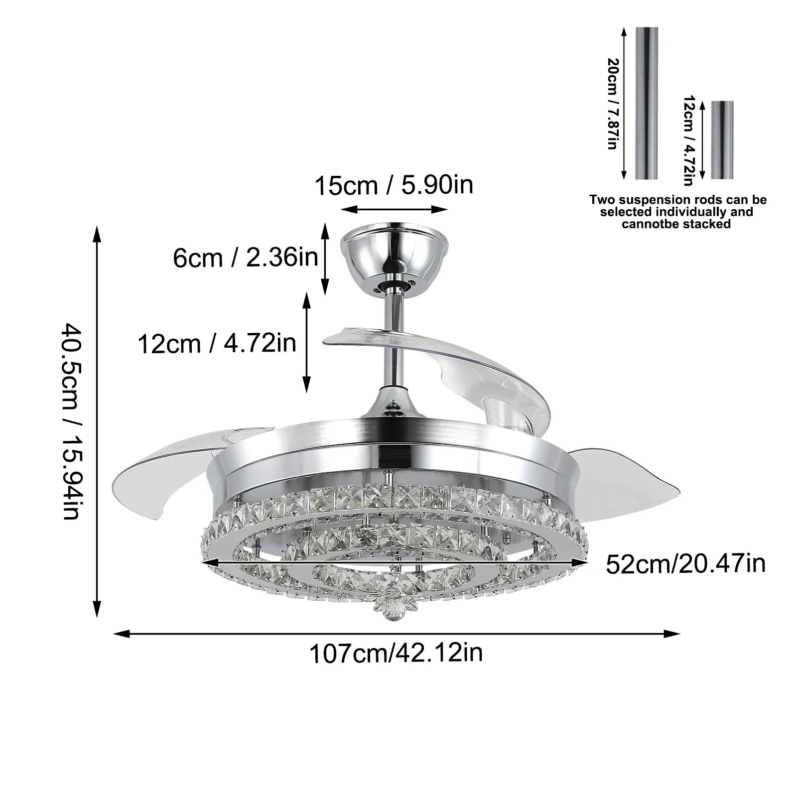 Afralia™ Crystal Fan Chandelier LED Light Retractable Blades Dimmable Remote Modern Home Decor