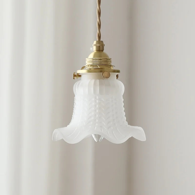 Afralia™ White Glass Copper LED Hanging Lamp Pendant Light Fixtures - Nordic Modern Style