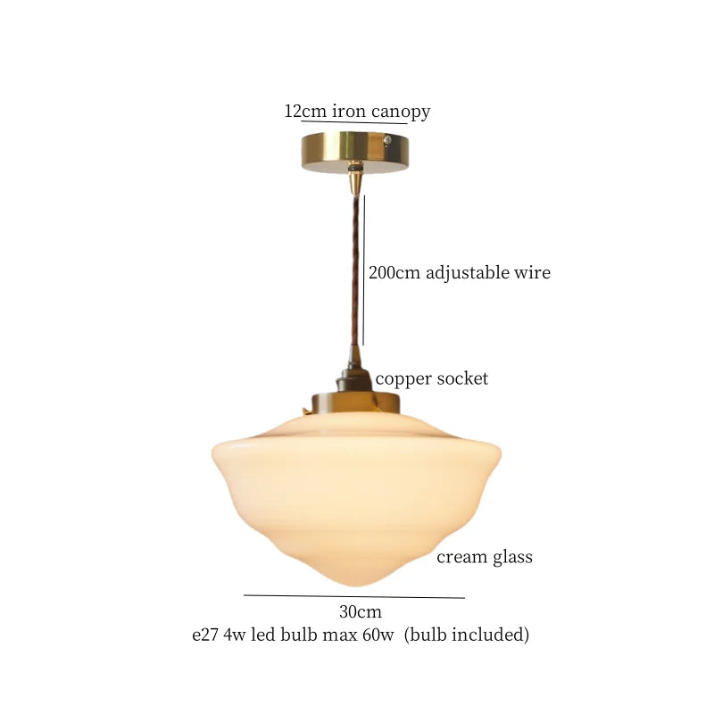 Afralia™ Cream Glass Ball LED Pendant Light for Kitchen Living Room Nordic Vintage Copper