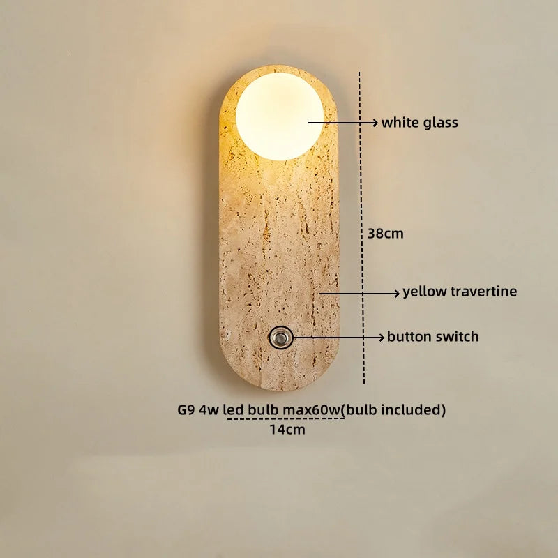 Afralia™ Nordi LED Wall Light COB Yellow Travertine Bedside Lamp Home Decor
