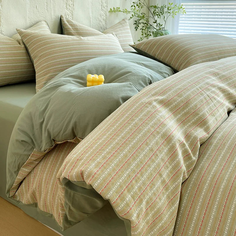 Afralia™ Luxury Striped Jacquard Cotton Bedding Set - Ultra Soft Duvet Cover Kit