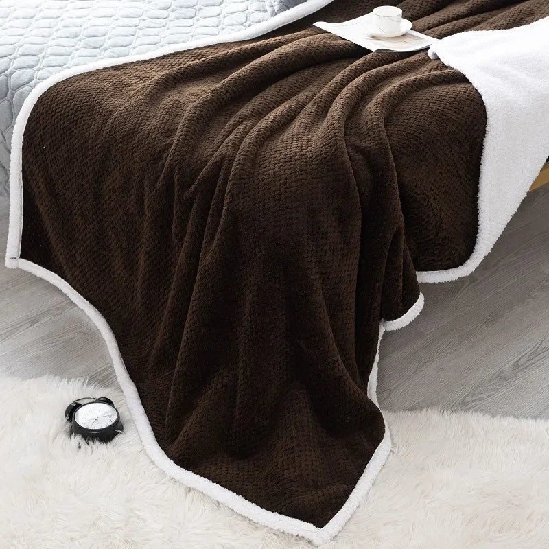 Afralia™ Pineapple Grid Plush Double-Layer Blanket for Cozy Winter Nights