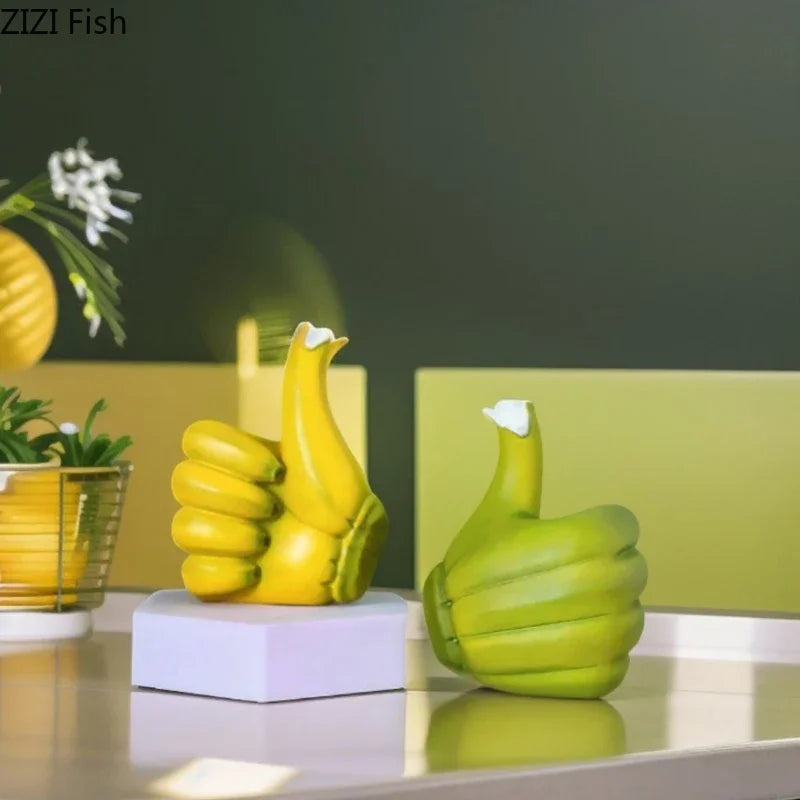 Afralia™ Banana Fist Thumbs-up Resin Statue Desk Ornament for Room Decor