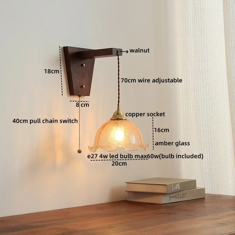 Afralia™ Glass Walnut LED Wall Lamps Modern Bathroom Mirror Light Fixtures