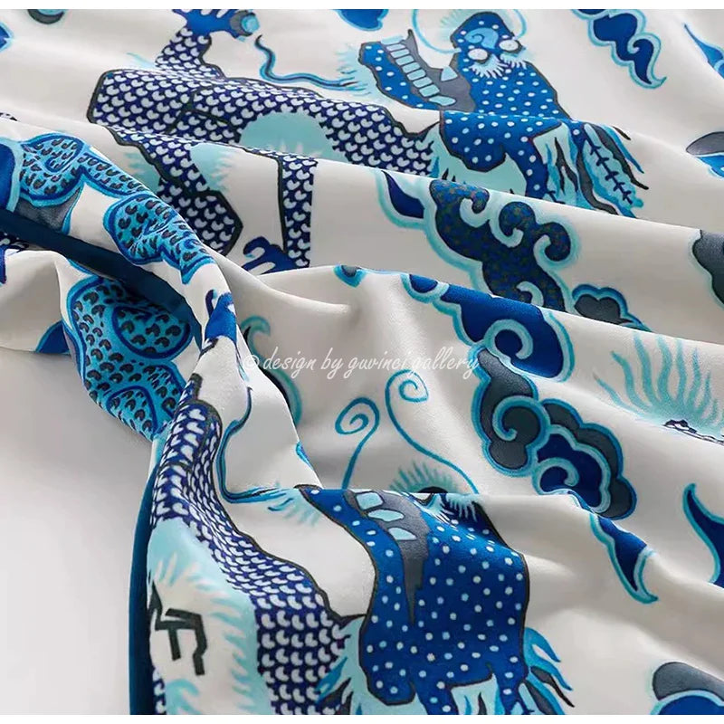 Afralia™ Indigo Blue Dragon Velvet Pillow Cover 60x60cm Eclectic Style Home Decor