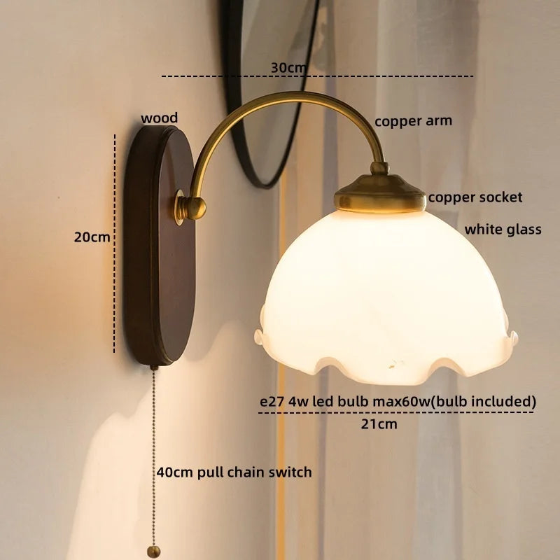 Afralia™ Glass Copper LED Wall Lights - Nordic Modern Bedroom Bathroom Living Room Lamp