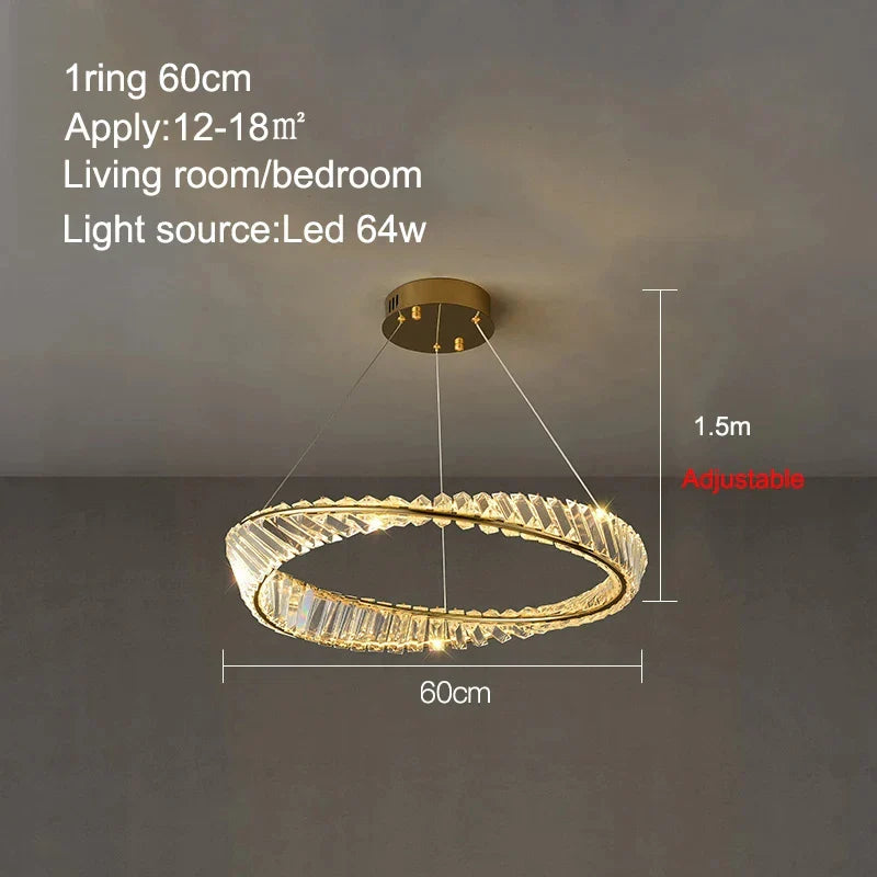Afralia™ Gold Crystal Ring Chandelier with Dimmable LED for Living Room and Bedroom