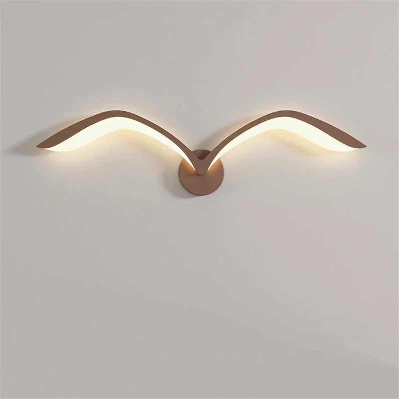 Afralia™ Seagull LED Wall Lamps White Brown Iron Acrylic Light for Living Room TV Wall