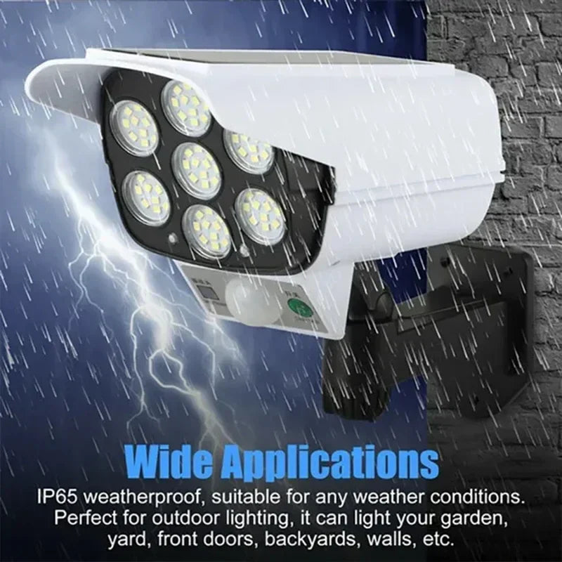 Afralia™ Solar Motion Sensor Dummy Camera Flood Light: Wireless, Waterproof 77LED for Home Garden.