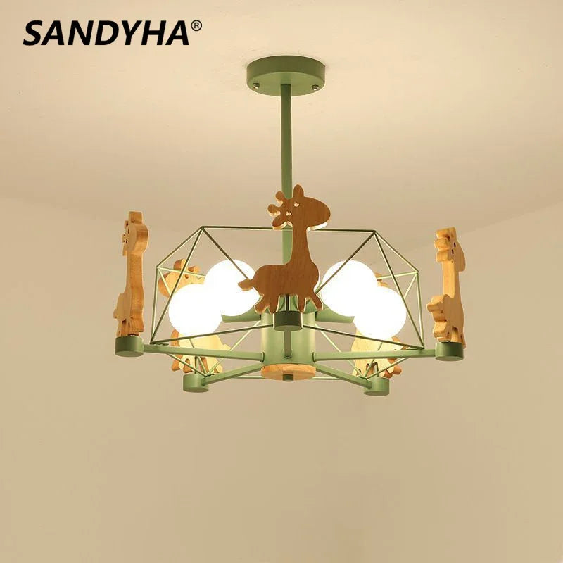 Afralia™ Fawn Macaron LED Chandelier for Children's Room - Modern Cartoon Pendant Light