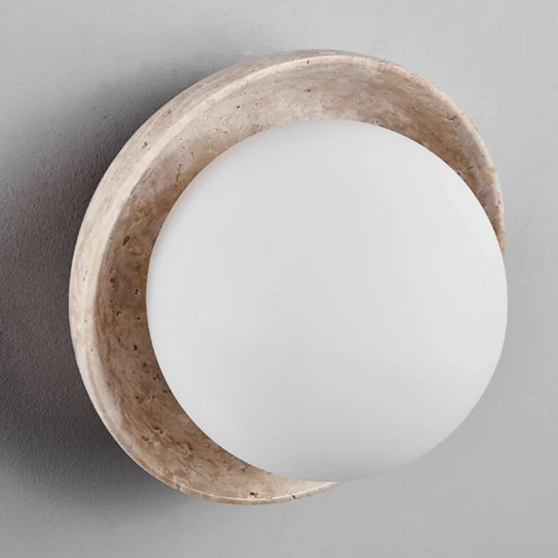 Afralia™ LED Wall Light: Nordic Modern Design with White Glass & Yellow Travertine Wood