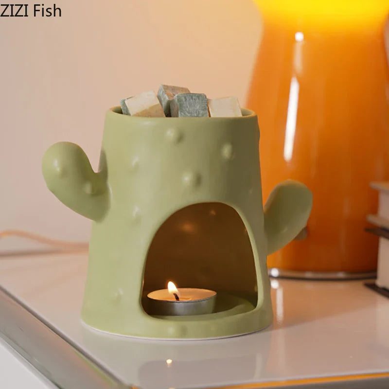 Afralia™ Ceramic Cactus Incense Burner and Aromatherapy Tray