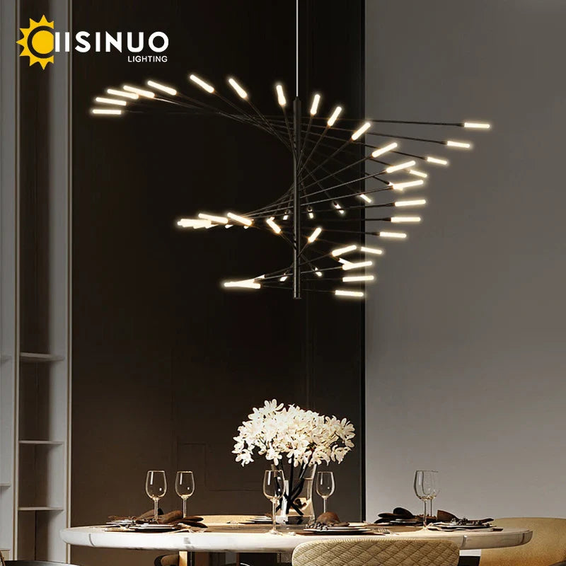 Afralia™ Firework Shape LED Chandelier in Gold and Black for Home Lighting