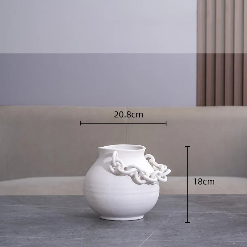 Afralia™ Geometric Chain Porcelain Vase - Stylish Room Decor & Flower Vase