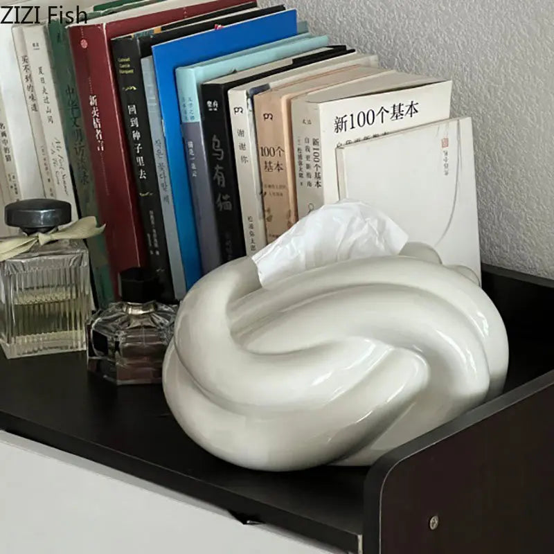 Afralia™ Silver Ceramic Knot Tissue Box: Stylish Porcelain Napkin Holder & Home Decor