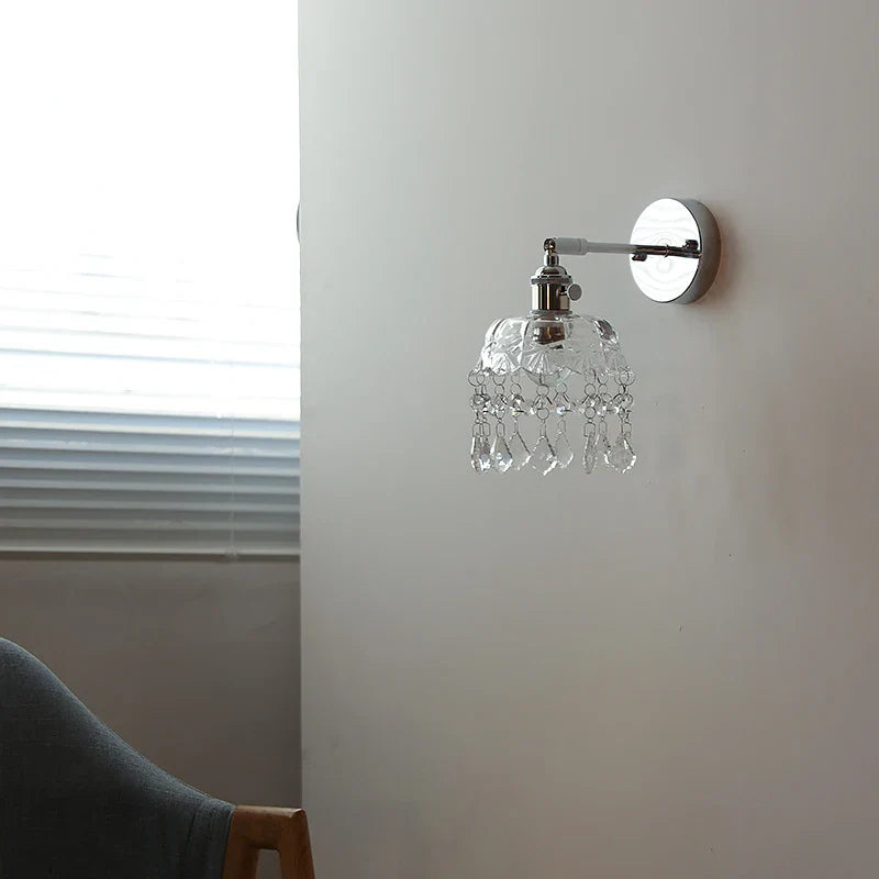 Afralia™ Crystal Iron LED Wall Light Modern Bedside Lamp Clear Glass Wandlamp