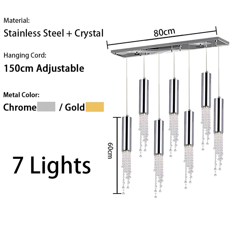 Afralia™ Crystal Pendant Light - Nordic Gold Chrome Metal, High-end Villa Decor