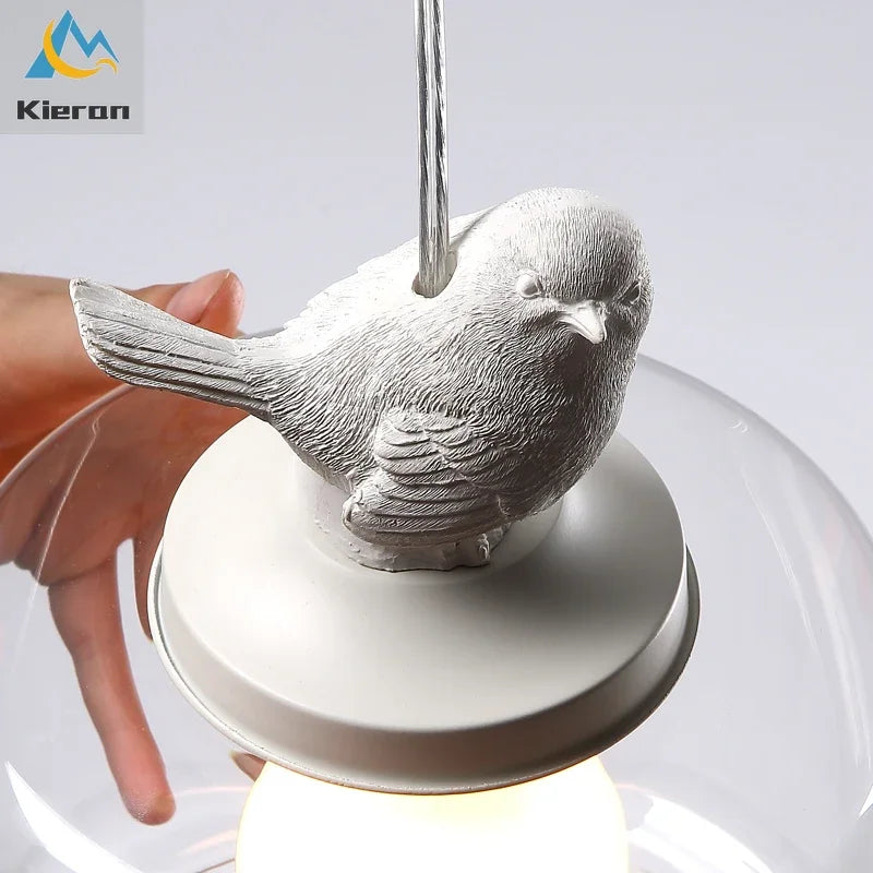 Afralia™ Resin Bird LED Chandelier Glass Pendant Light