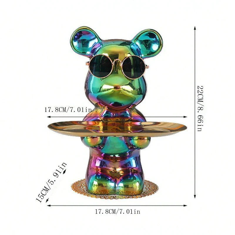 Afralia™ Ceramic Sunglasses Bear Figurine Tray Piggy Bank Home Decoration