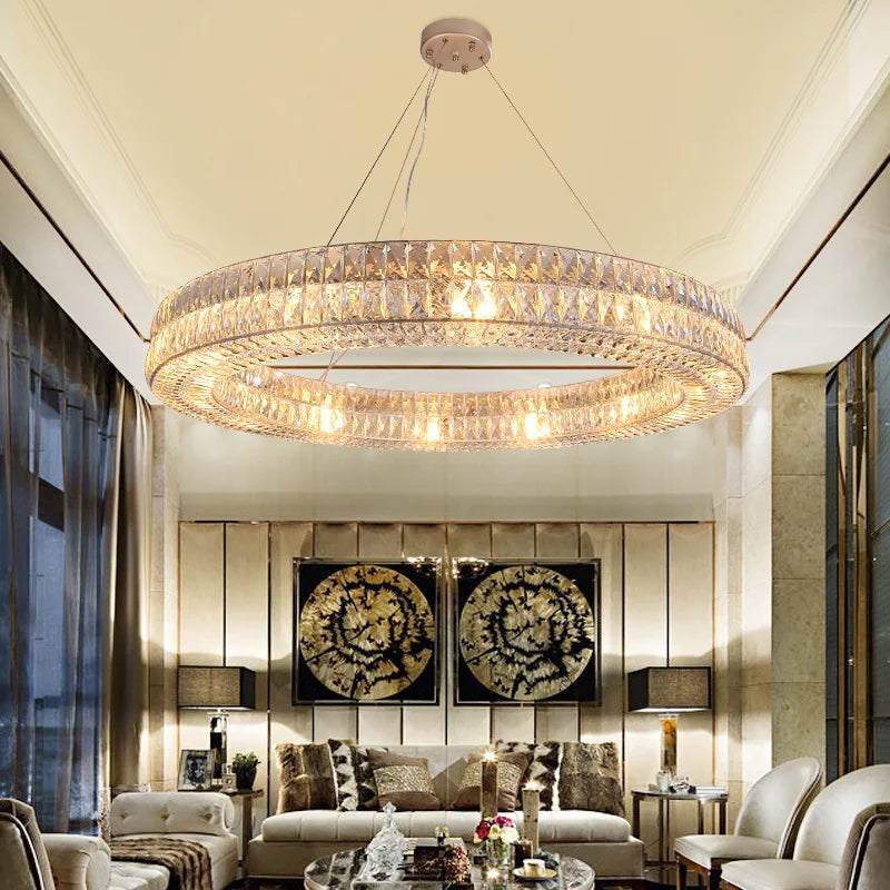 Afralia™ Crystal Circle Pendant Chandelier - Luxury Lighting for Interior Decoration