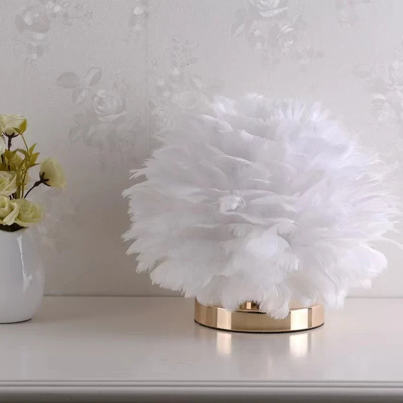 Afralia™ Feather Lampshade E27 Bedside Lamp for Romantic Home Decor