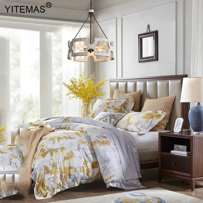 Afralia™ Vintage Wooden Chandelier: Rustic Metal Lighting for Living Dining Bedroom