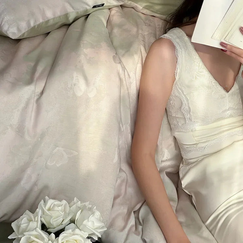 Afralia™ 100% Cotton Jacquard Bedding Set Double King Size Bedroom Decor