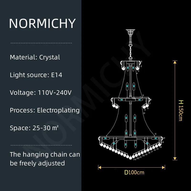 Afralia™ European Luxury Crystal Chandelier for High Ceilings