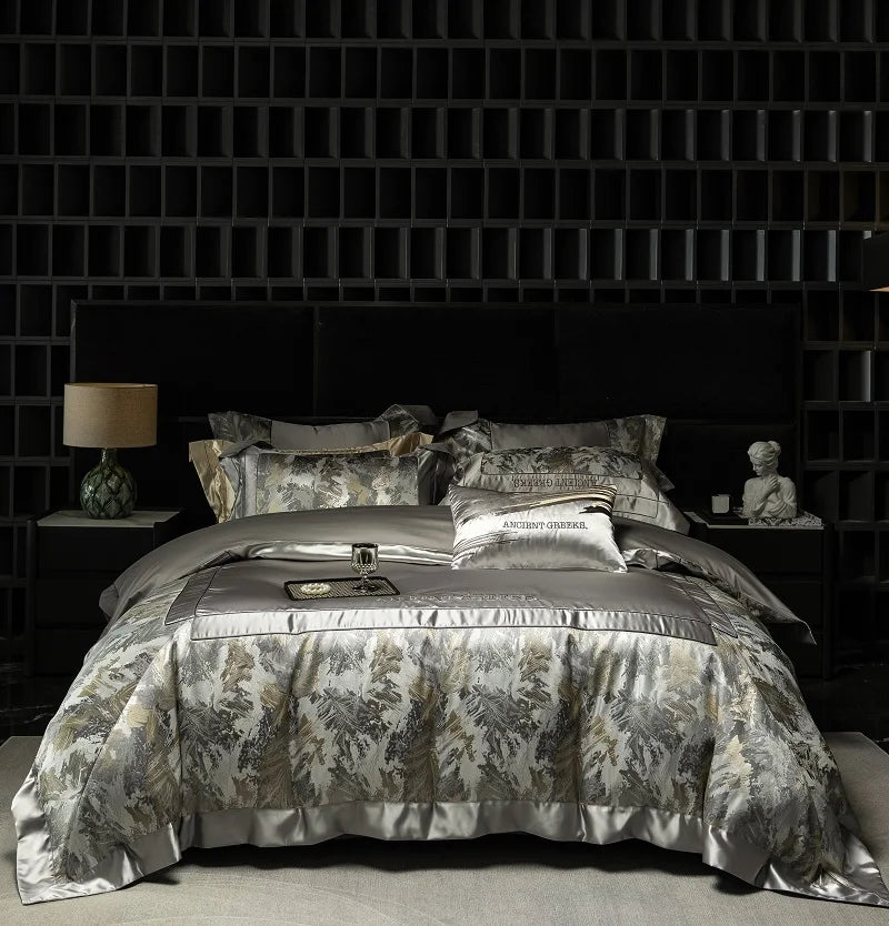 Afralia™ Luxe Brocade Jacquard Bedding Set with Egyptian Cotton & Embroidery