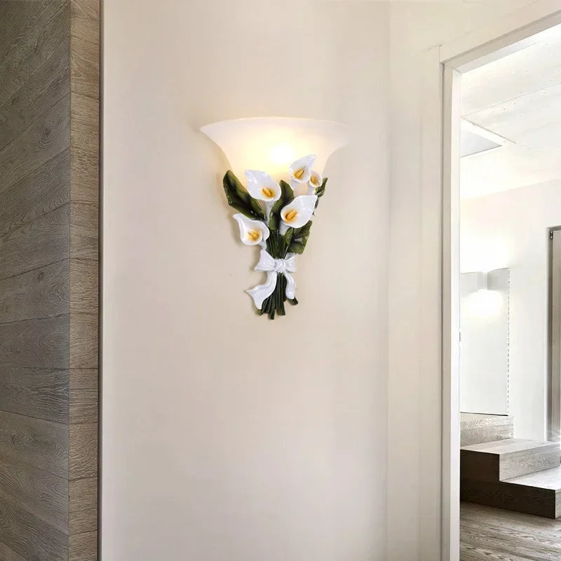 Afralia™ Romantic Flower Resin Wall Lamp for Bedroom Living Dining Corridor TV Background