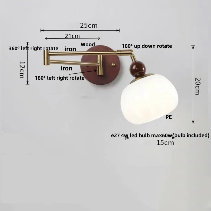 Afralia™ Modern Wood Wall Light with Swing Arm, Rotatable Design & Pull Chain Switch