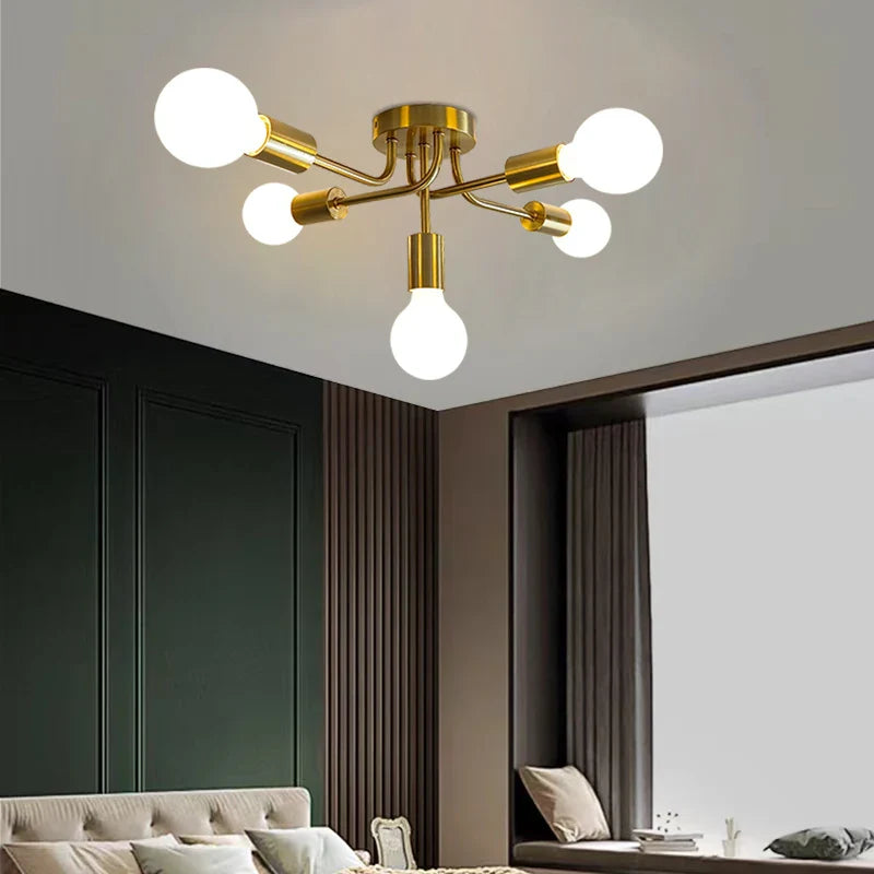 Afralia™ Modern E27 Chandeliers Gold/Black Ceiling Lights for Living Room Bedroom