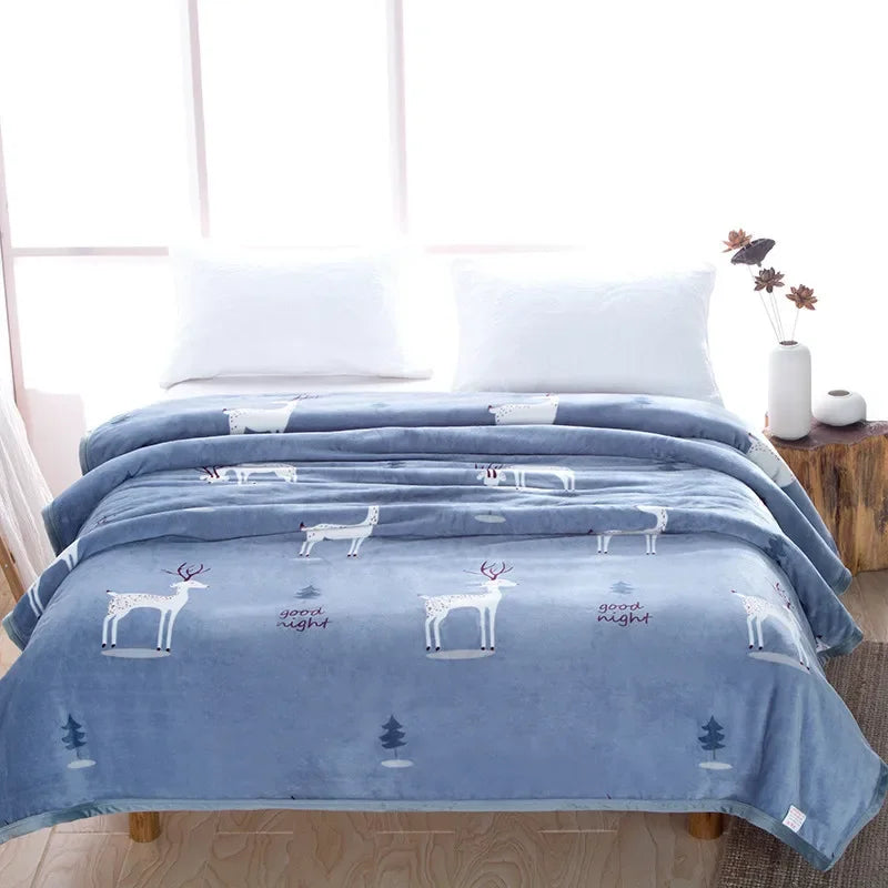 Afralia™ Coral Fleece Flannel Flower Printed Blanket for Single/Queen/King Beds