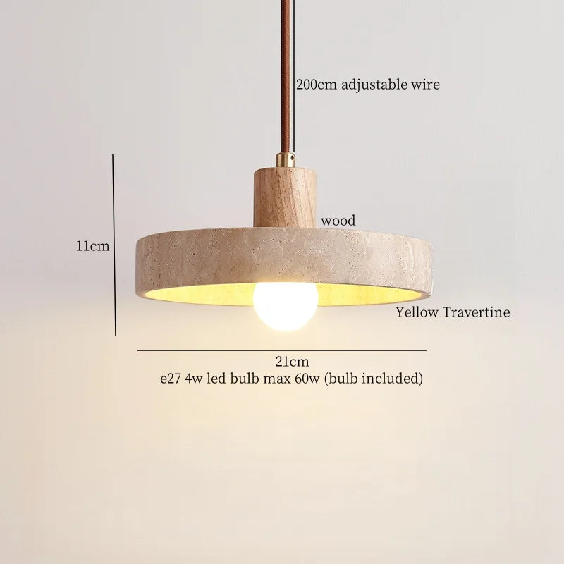 Afralia™ LED Hanging Pendant Light Mid-Century Modern Yellow Travertine Wood Living Room