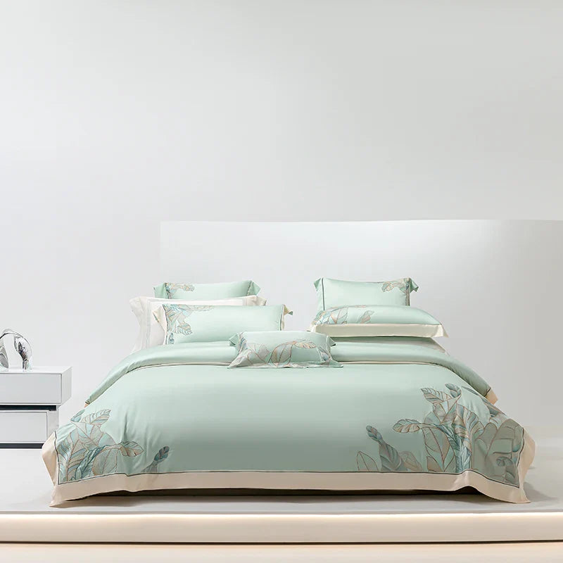 Afralia™ Eucalyptus Lyocell Soft Silky Cool Bedding Set with Leaves Embroidery
